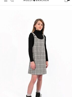 Girls Molly Bracken Black and White Plaid Pinafore Dress Size 16